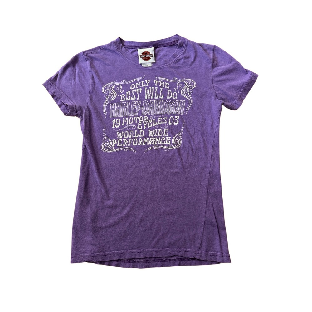 Harley-Davidson Womens Purple Graphic T-Shirt Big Barn Des‎ Moines Iowa Small SM